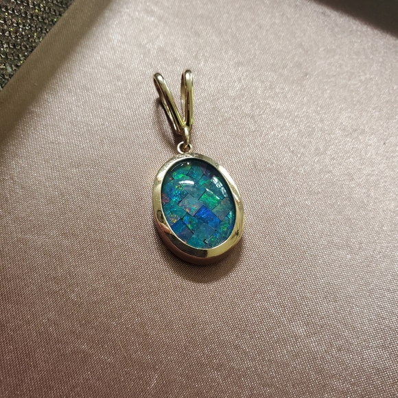 14k Gold Opal Mosaic Pendant - Picture 3 of 11